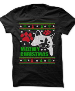 Meowy Ugly Christmas Sweater-Style Tshirt